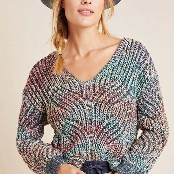 Anthropologie Sweaters - Anthropologie Multicolor Chroma Chunky Knit V-Neck Sweater 1X